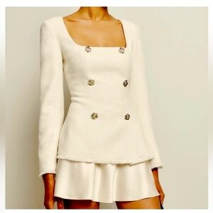Reformation Colleen Square-Neck Tweed Long Sleeve Top 4 blazer. Cream white